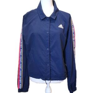 adidas x FARM Rio Coach Jacket Womens Small Night Indigo Blue Boho Chic Casual